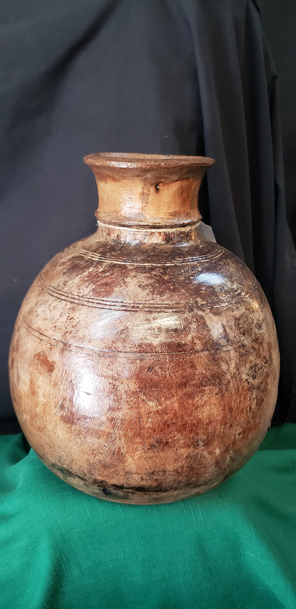 Hand Carved Himachal Water Pot Vessel 13" x 10" GS00394