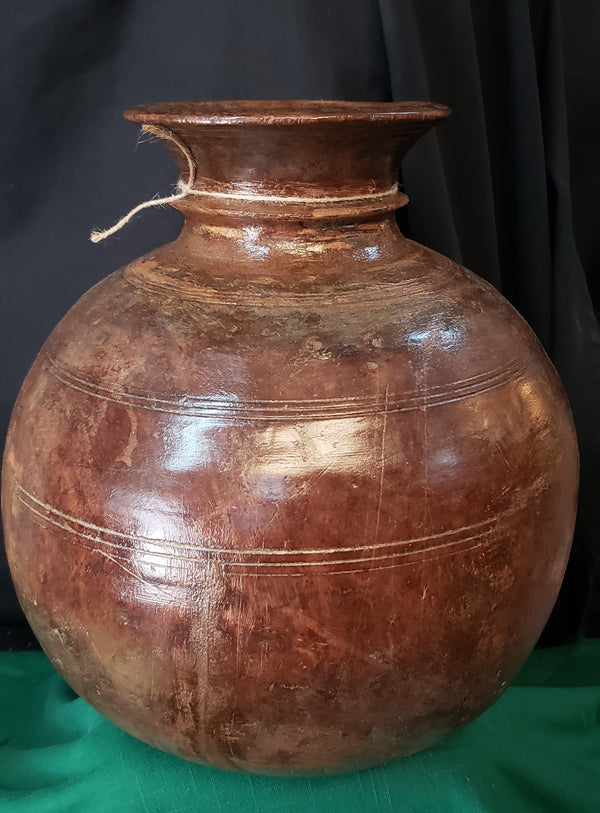Hand Carved Himachal Water Pot Vessel 14" x 12" GS00395