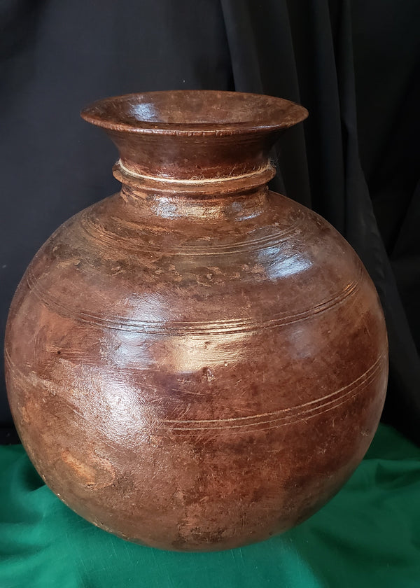 Hand Carved Himachal Water Pot Vessel 14" x 12" GS00395