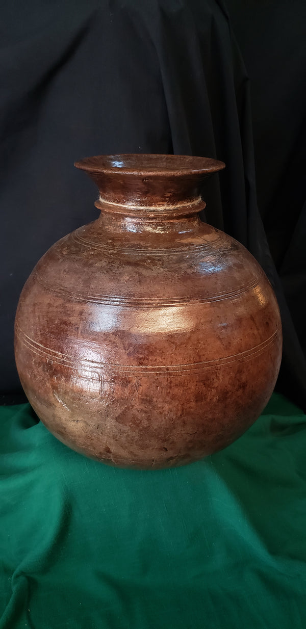 Hand Carved Himachal Water Pot Vessel 14" x 12" GS00395