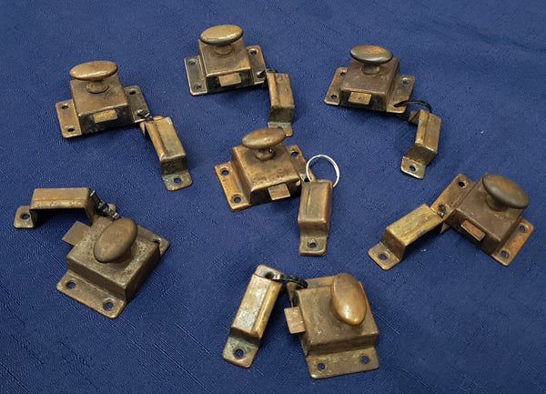 Set of 7 Vintage Cabinet Locks with Keepers & Oval Knobs GS00386