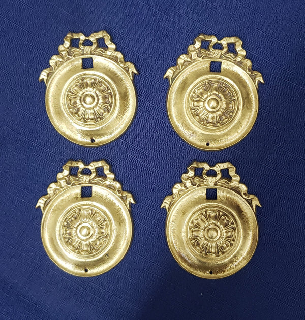 4 Restored Solid Brass Ornate Bed Bolt Covers 2 1/4" x 3"  GS00400