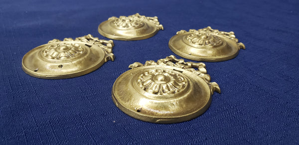 4 Restored Solid Brass Ornate Bed Bolt Covers 2 1/4" x 3"  GS00400
