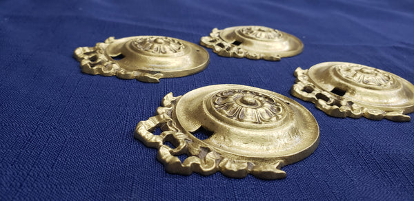 4 Restored Solid Brass Ornate Bed Bolt Covers 2 1/4" x 3"  GS00400