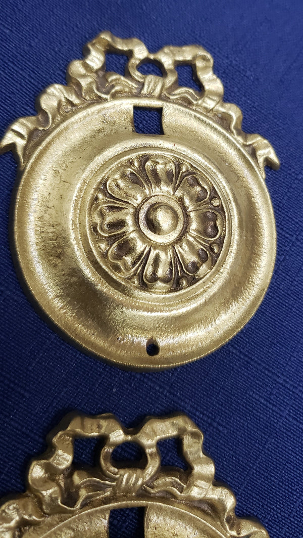 4 Restored Solid Brass Ornate Bed Bolt Covers 2 1/4" x 3"  GS00400