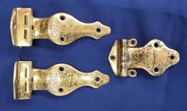 Vintage 3 Piece McRay Ice Box Hinge Set in Brass GS00403