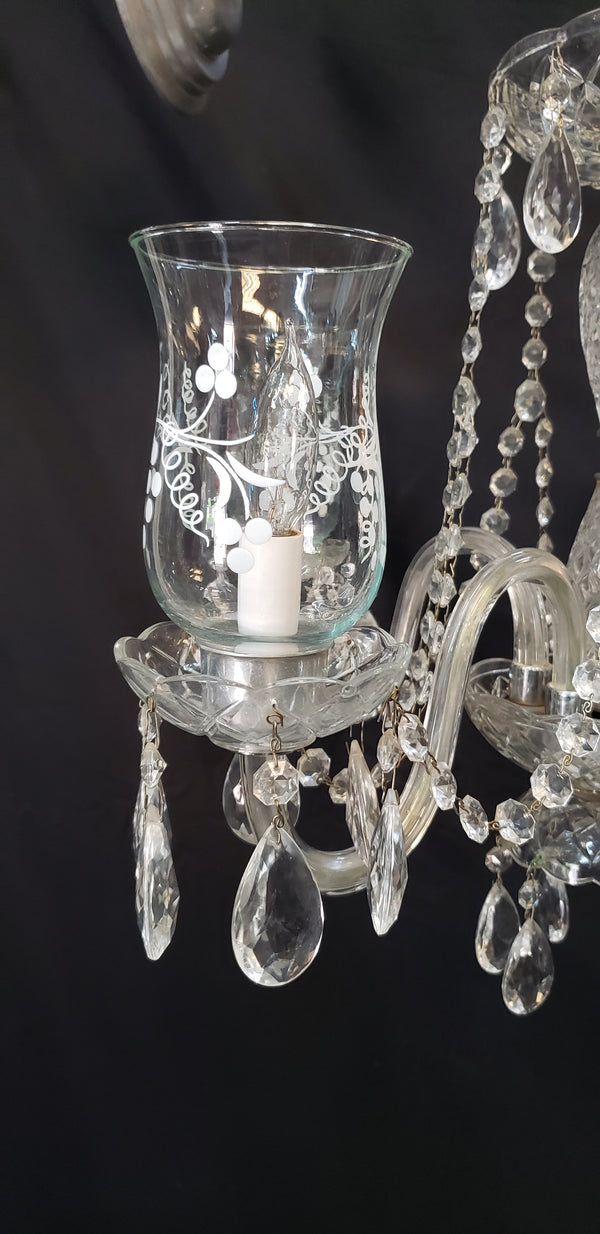 5 Light Crystal Chandelier w/ Etched Glass Shades & Canopy Top 21" x 19" GS00416
