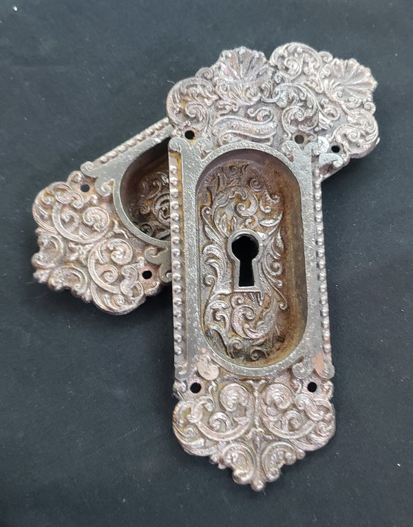 Restored Victorian Eastlake Pocket Door Key Hole Plates  6 1/4" x 2 1/4" GS00427