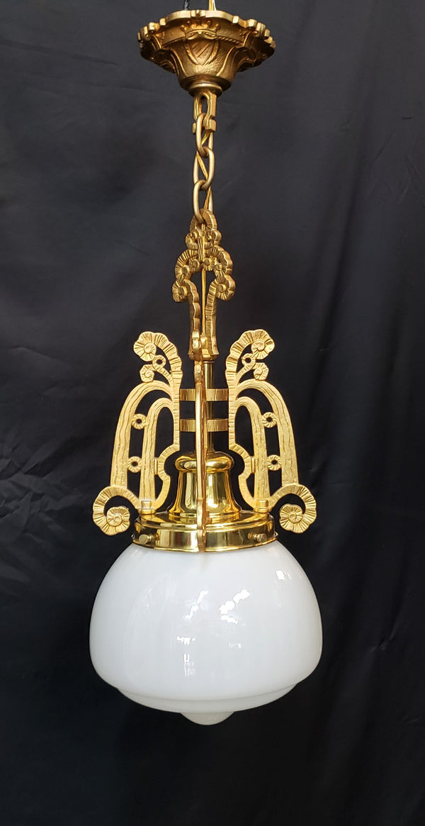 Art Nouveau Pendant Light Fixture w/ Textured Opaque Shade  28" T x 10" GS00445