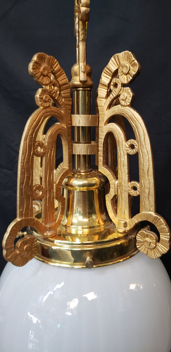 Art Nouveau Pendant Light Fixture w/ Textured Opaque Shade  28" T x 10" GS00445