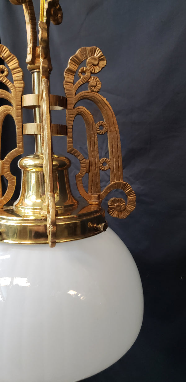 Art Nouveau Pendant Light Fixture w/ Textured Opaque Shade  28" T x 10" GS00445