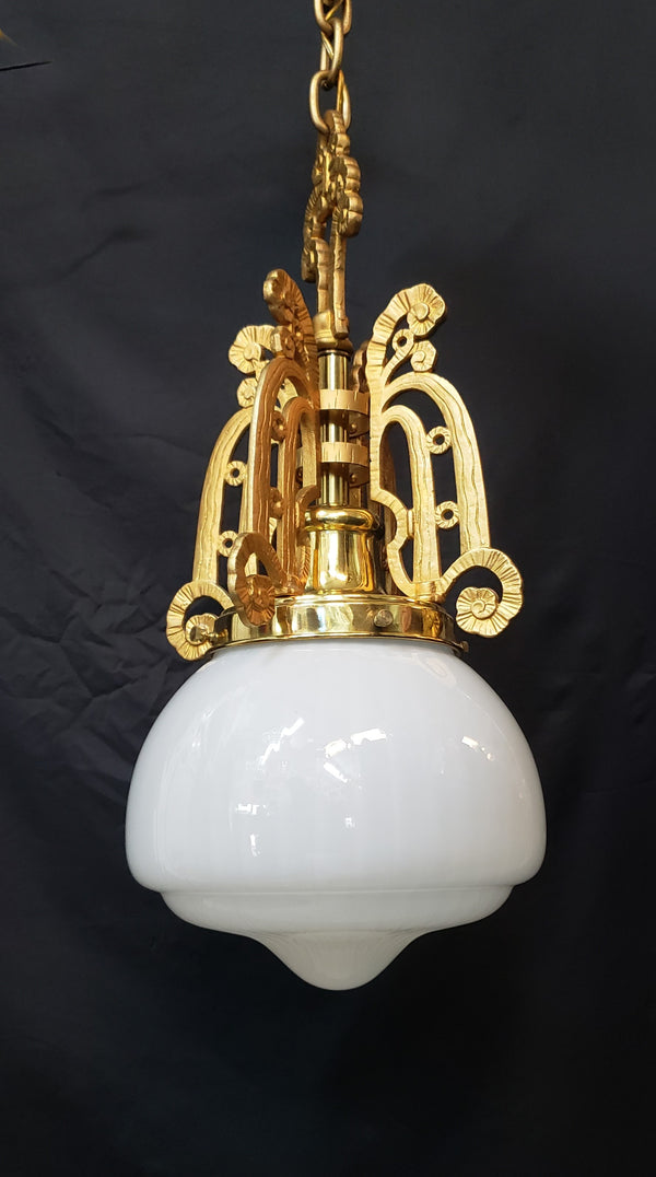 Art Nouveau Pendant Light Fixture w/ Textured Opaque Shade  28" T x 10" GS00445