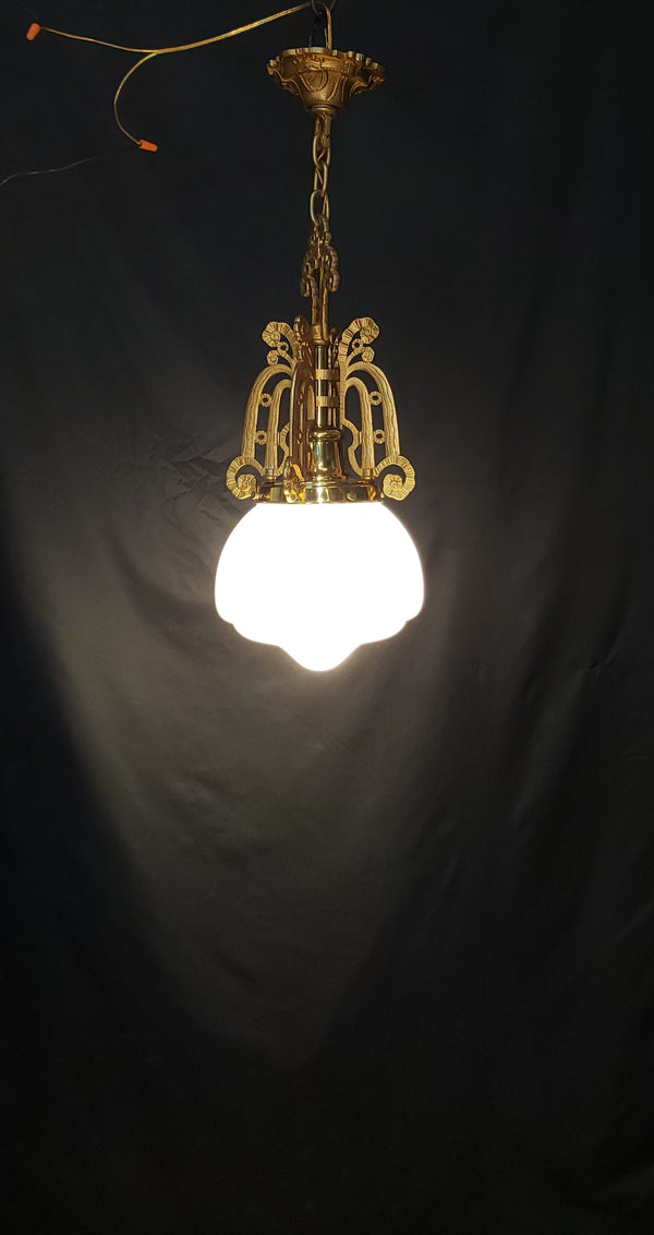 Art Nouveau Pendant Light Fixture w/ Textured Opaque Shade  28" T x 10" GS00445