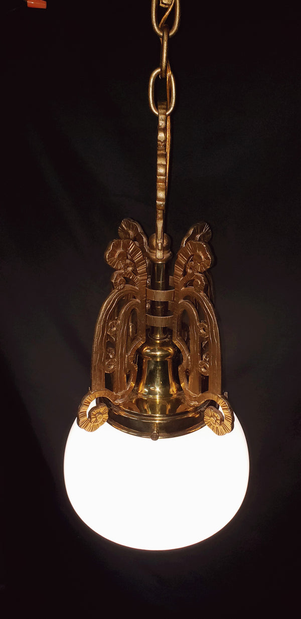 Art Nouveau Pendant Light Fixture w/ Textured Opaque Shade  28" T x 10" GS00445