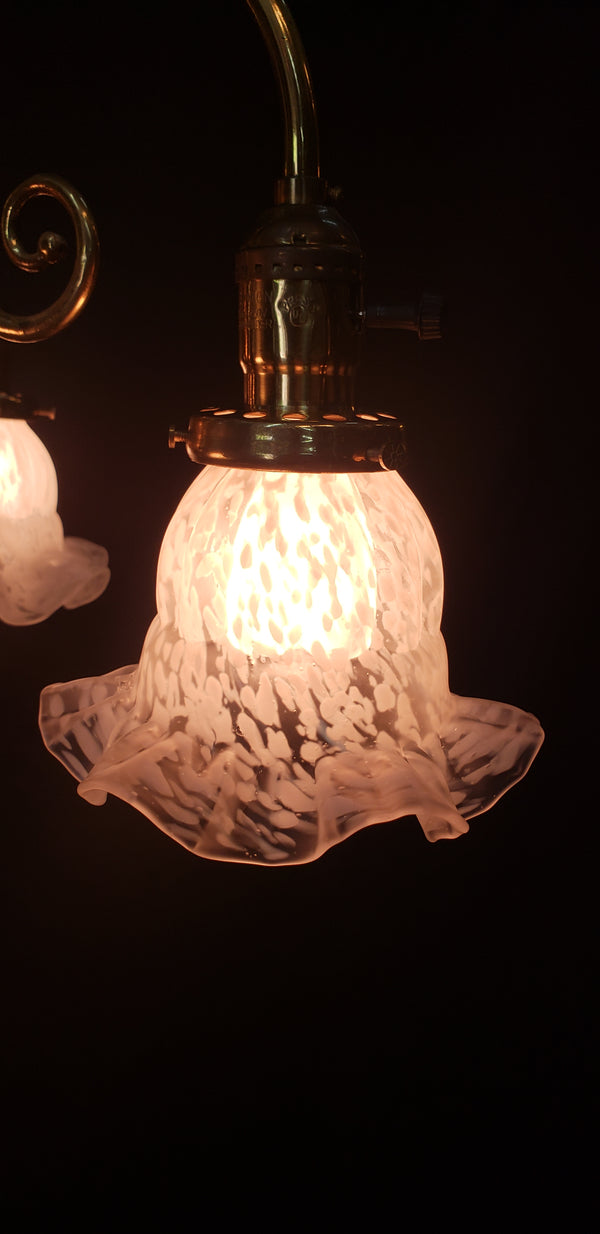 3 Light Flush Mount Rod Chandelier w/ Ruffled Art Glass Shades 43" x 18" GS00463