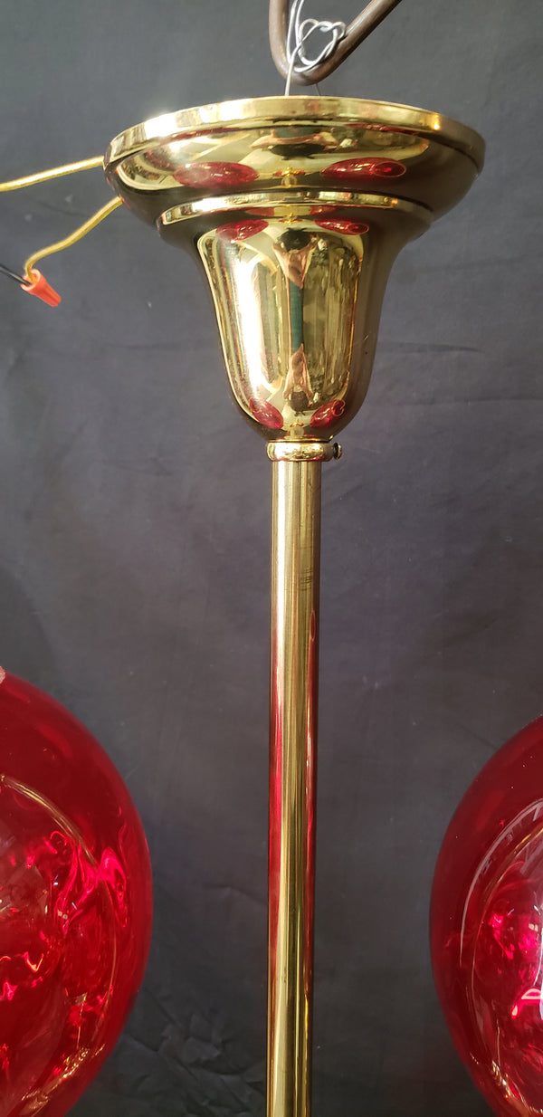 2 Light Flush Mount Chandelier with Red Coin Dot Globes 22" T x 19" W GS00476