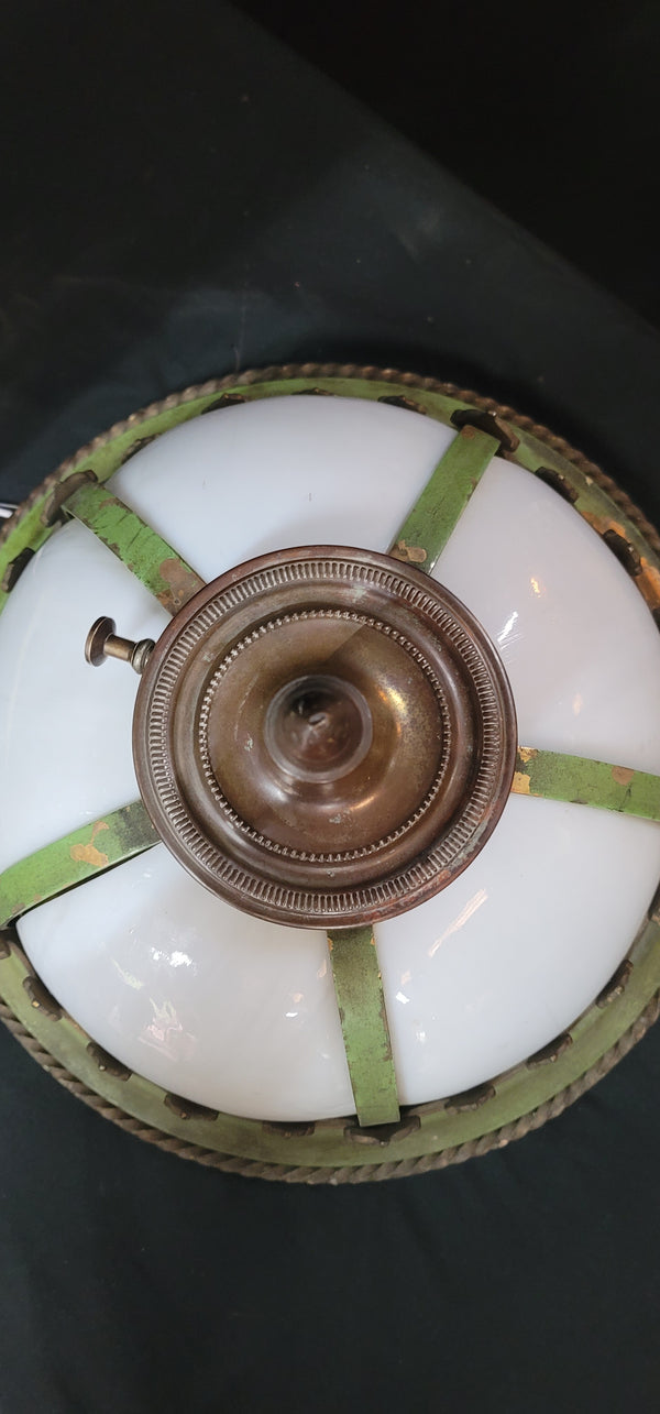 Restored Bronze & Slag Glass Gothic / Art Deco Flush Mount Ceiling Light GS00485