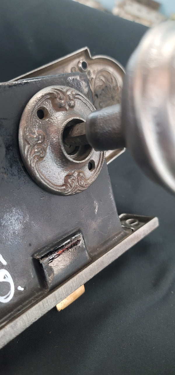 Restored Art Nouveau Mortice Lock Set w/ Backplate Knob & Rosette GS00486