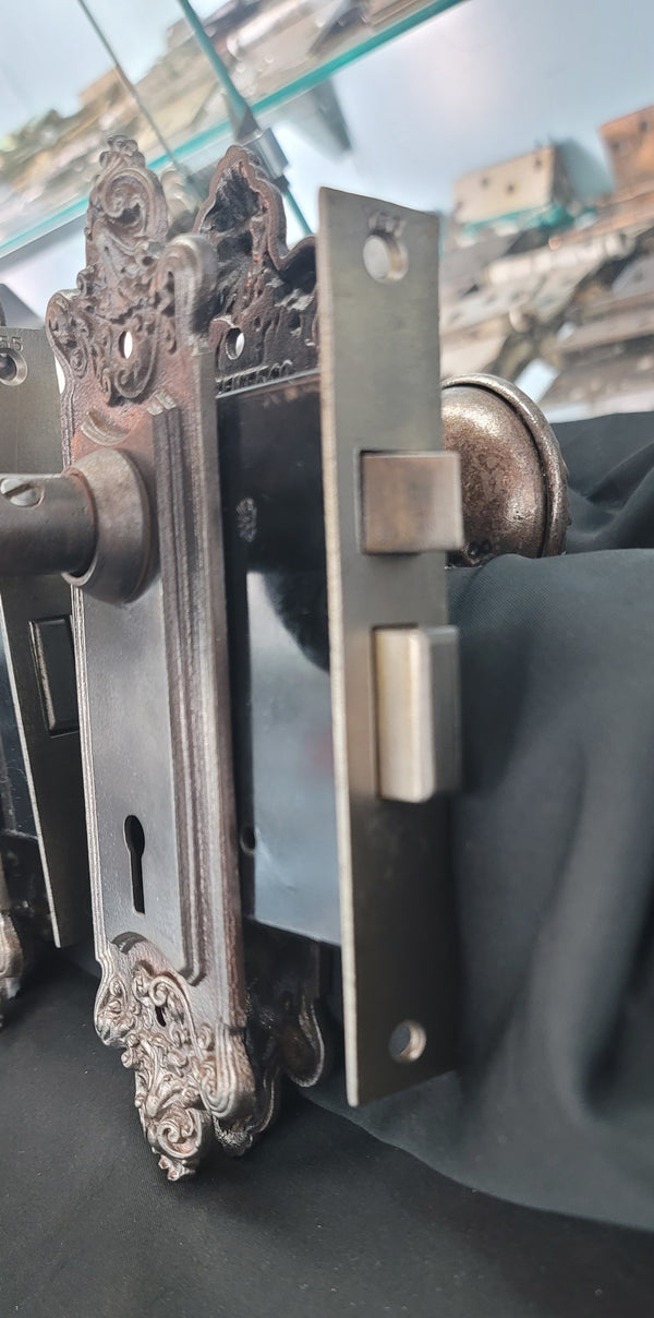 Pair of Restored Victorian Mortice Lock Sets w/ Backplates & Knobs GS00482
