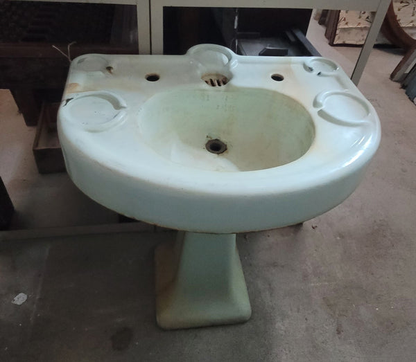 Vintage Pastel Green Cast Iron Pedestal Sink 30 1/2" T x 27" W x 21" D GS00518