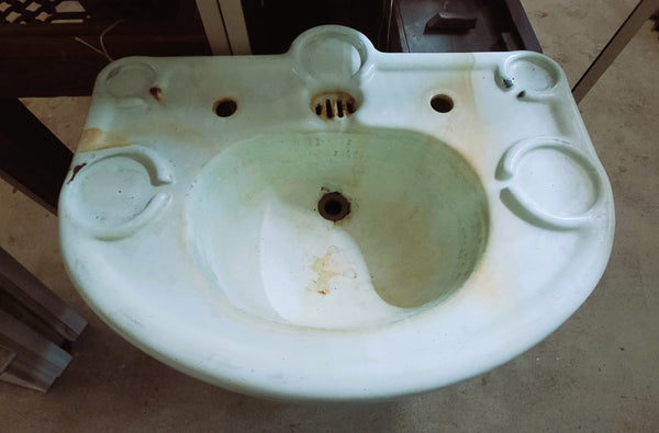 Vintage Pastel Green Cast Iron Pedestal Sink 30 1/2" T x 27" W x 21" D GS00518