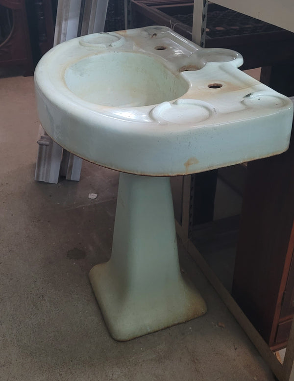 Vintage Pastel Green Cast Iron Pedestal Sink 30 1/2" T x 27" W x 21" D GS00518
