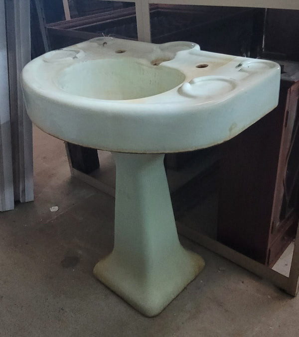Vintage Pastel Green Cast Iron Pedestal Sink 30 1/2" T x 27" W x 21" D GS00518
