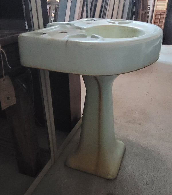 Vintage Pastel Green Cast Iron Pedestal Sink 30 1/2" T x 27" W x 21" D GS00518
