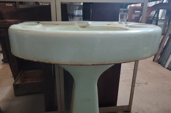 Vintage Pastel Green Cast Iron Pedestal Sink 30 1/2" T x 27" W x 21" D GS00518