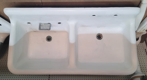 Cast Iron Double Bowl Sink w/ Porcelain Legs VERY RARE GS00519