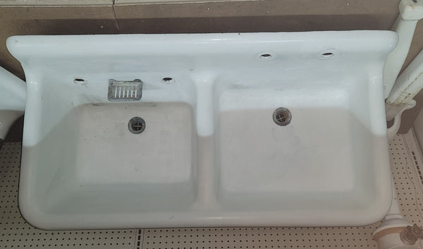 Cast Iron Double Bowl Sink w/ Porcelain Legs VERY RARE GS00519