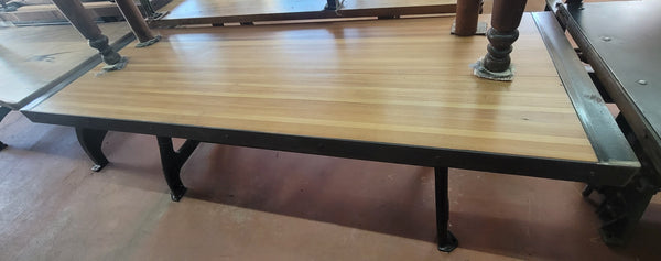 Reclaimed Bowling Alley Table w/ Industrial Cast Iron Base 86 1/2" x 30" GS00834