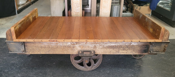 1900's Restored Lineberry Cart Coffee Table w/ Heart Pine Top 53" x 26" GS00839