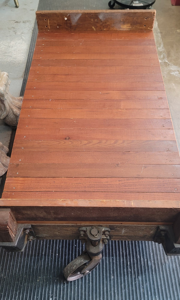 1900's Restored Lineberry Cart Coffee Table w/ Heart Pine Top 53" x 26" GS00839