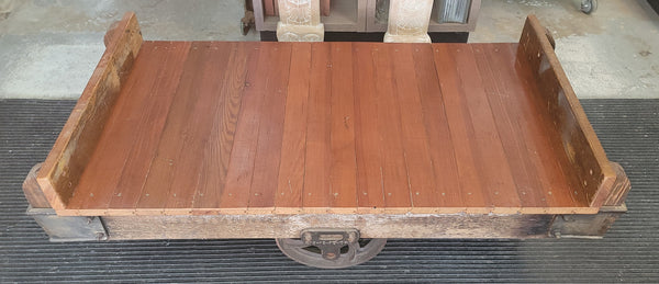 1900's Restored Lineberry Cart Coffee Table w/ Heart Pine Top 53" x 26" GS00839