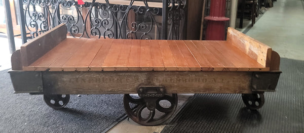 1900's Restored Lineberry Cart Coffee Table w/ Heart Pine Top 53" x 26" GS00839