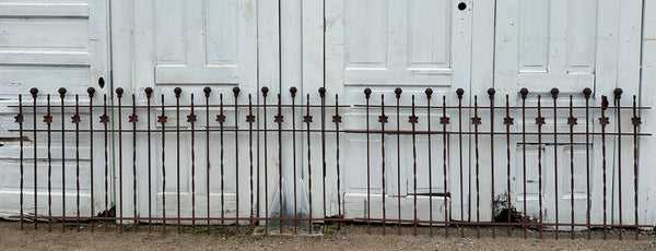 Antique Wrought Iron Fencing w/ Ball Top Finials & Floral Medallion GA20481