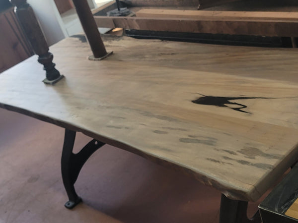 Custom Sycamore Live Edge Table w/ Industrial Cast Iron Legs 79"x 34" GS00833