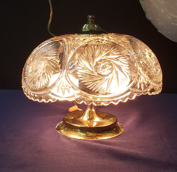 Vintage Crystal Clear Leaded Glass & Brass Flush Mount Ceiling Light 12" GS00831