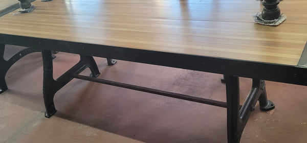 Reclaimed Bowling Alley Table w/ Industrial Cast Iron Base 86 1/2" x 30" GS00834