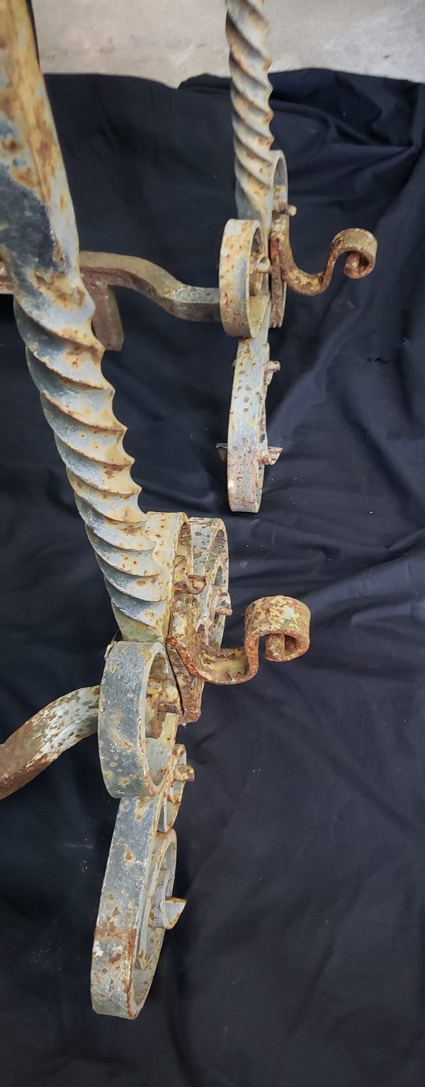 Vintage Pair of Ornate Wrought Iron Andirons 31" T x 25" D x 15 1/2" W GS00830