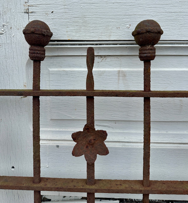 Antique Wrought Iron Fencing w/ Ball Top Finials & Floral Medallion GA20481