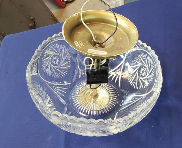 Vintage Crystal Clear Leaded Glass & Brass Flush Mount Ceiling Light 12" GS00831