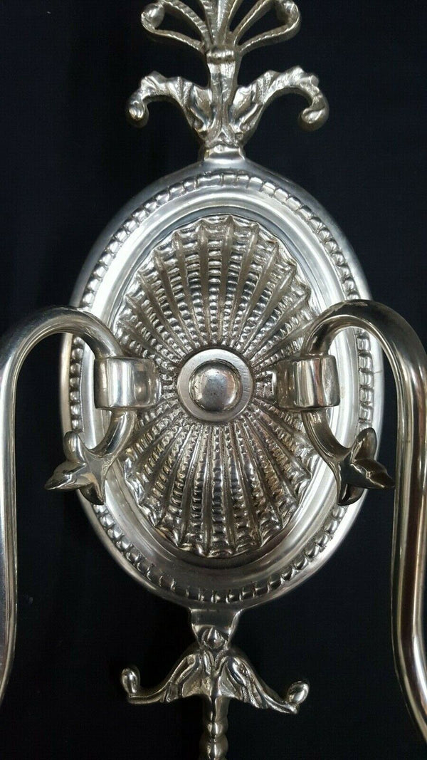 Restored Ornate Two Light Silver Toned Wall Sconce 12" x 9 1/4" GS00795