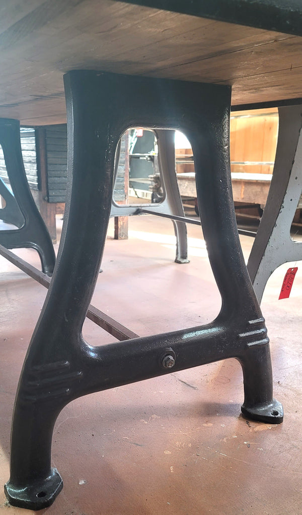 Reclaimed Bowling Alley Table w/ Industrial Cast Iron Base 86 1/2" x 30" GS00834