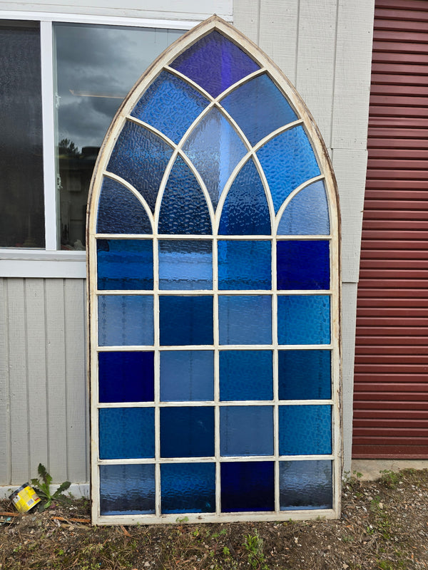 Blue Ripple Textured Glass Gothic Arch Window GAM0451