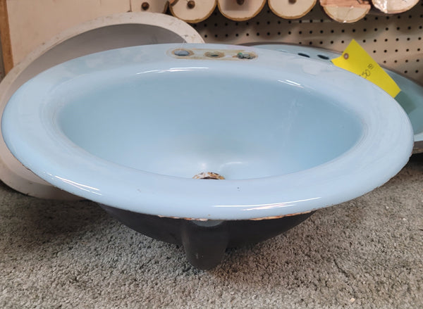 Vintage Light Blue Cast Iron Sink 19" w x 19" d GS00603