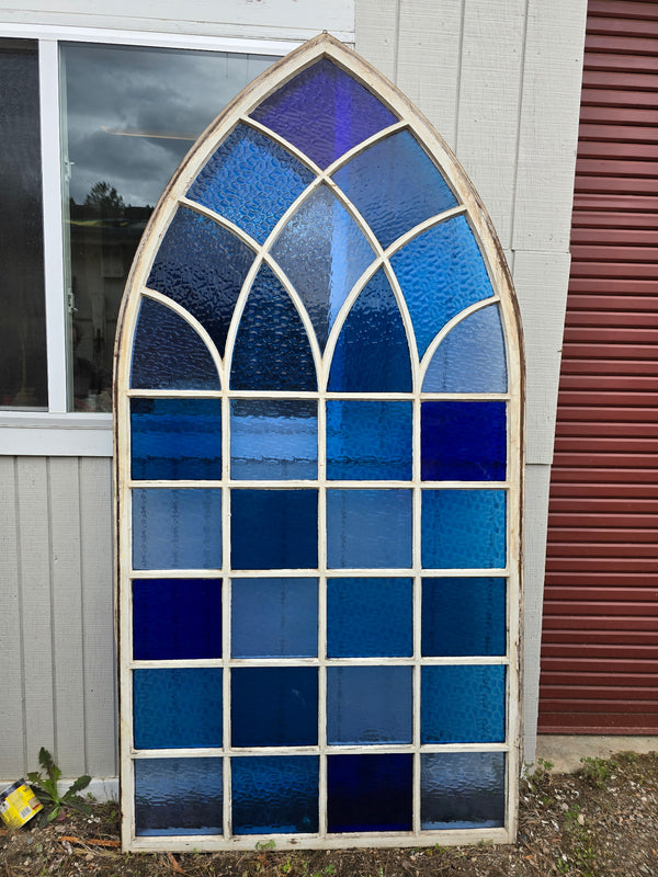 Blue Ripple Textured Glass Gothic Arch Window GAM0451