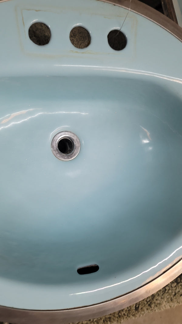 Vintage Blue Bathroom Sink with 3 Hole Spread & Chrome Trim GS00623