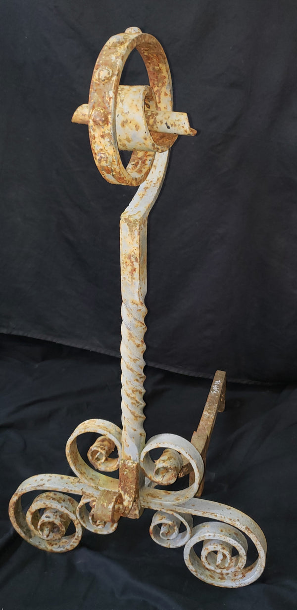 Vintage Pair of Ornate Wrought Iron Andirons 31" T x 25" D x 15 1/2" W GS00830